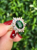 Natural Green Garnet / Tsavorite 1.41ct Ring set with Natural Diamonds in 18K Rose Gold Gemstone Jewelry