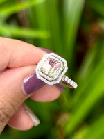 Natural Bicolor Tourmaline 1.64ct Ring Set With Natural Diamonds In 18K White Gold Gemstone Fine Jewellery Singapore