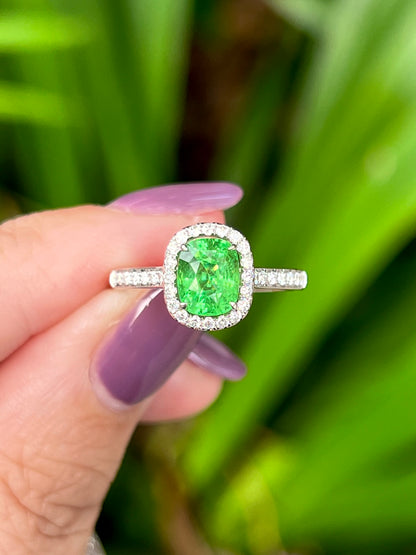 Natural Green Garnet Tsavorite 1.41ct Ring