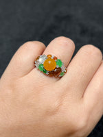Natural Type A Jadeite Ring set with 0.2ct Natural Diamonds in 18K White Gold Fine Jewellery