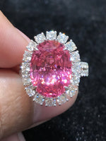 Natural Mahenge Pink Spinel 7.52ct Ring Set With Natural Diamonds 1.72ct In 18K White Gold Gemstone Fine Jewellery
