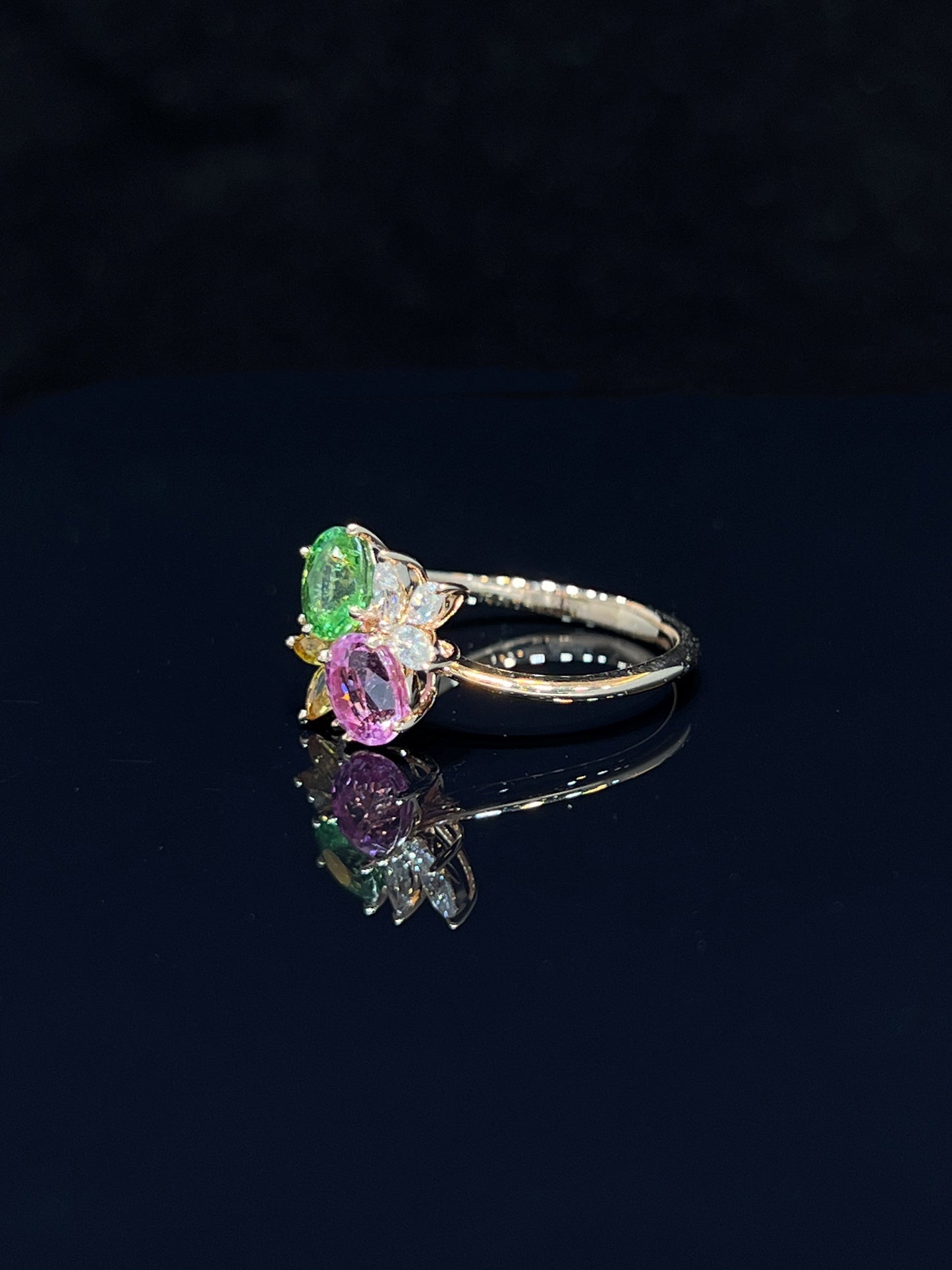 Natural Pink Sapphire 1.03ct And Tsavorite 0.78ct Toi et moi Ring