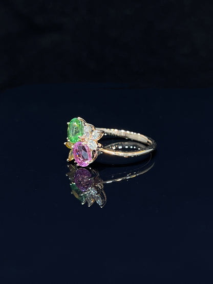 Natural Pink Sapphire 1.03ct And Tsavorite 0.78ct Toi et moi Ring