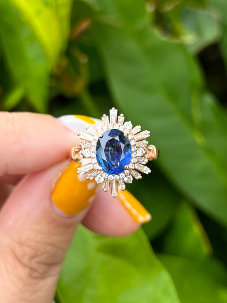 Natural Blue Sapphire 2ct Ring Set With Natural Diamond In 18K Rose Gold Gemstone Fine Jewellery Singapore