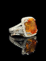 Natural Orange Sapphire Ring 13.23ct Set With Natural Doiamonds In 18K White Gold Gemstone Fine Jewellery Singapore