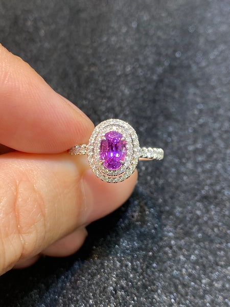 Natural Unheated Purple Sapphire 1.09ct Ring Set With 0.44ct Natural Diamonds in 18K white gold