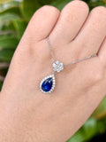 Natural Blue Sapphire Necklace 2.14ct Set With Natural Diamonds In 18K White Gold Gemstone Fine Jewellery Singapore