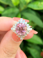 Natural Tourmaline 3.39ct Ring set with Natural Diamond 0.64ct in 18k White Gold