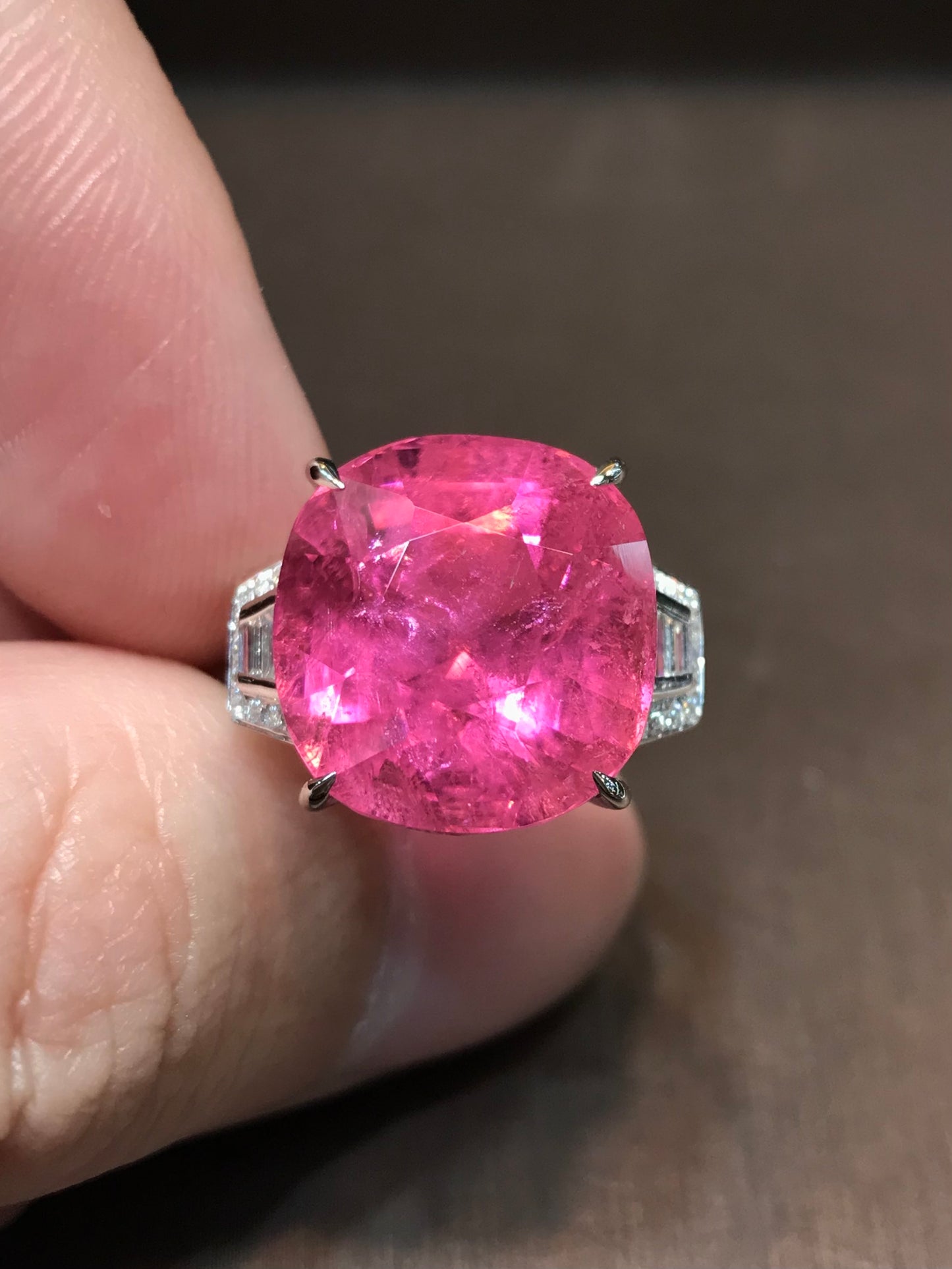 Natural Pink Tourmaline 13.30ct Ring Set With Natural Diamonds In 18k White Gold Gemstone Fine Jewellery Singapore