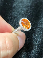 Natural Mandarin Garnet 2.45ct Ring Set With Natural Diamonds in 18K White Gold Gemstone Fine Jewellery Singapore