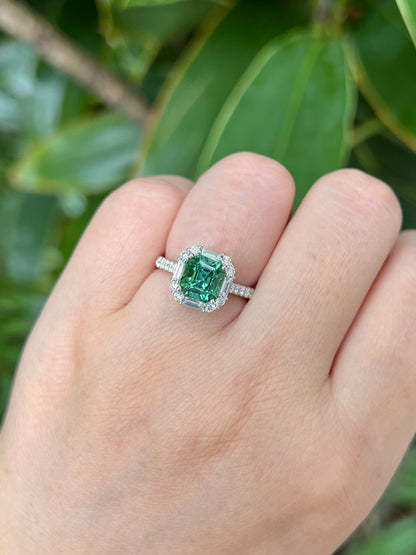 Natural Green Tourmaline 2.58ct Ring Set With Natural Diamonds In 18K White Gold Gemstone Fine Jewellery Singapore