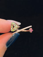 Natural Tourmaline 1.36ct Toi et moi Open Ring set in 18k rose gold Gemstone Jewelry