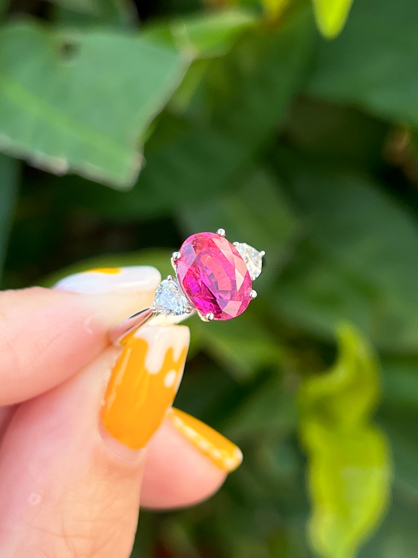 Natural Pink Tourmaline 2.72ct Ring Set With Natural Diamonds In 18K White Gold Gemstone Fine Jewellery Singapore