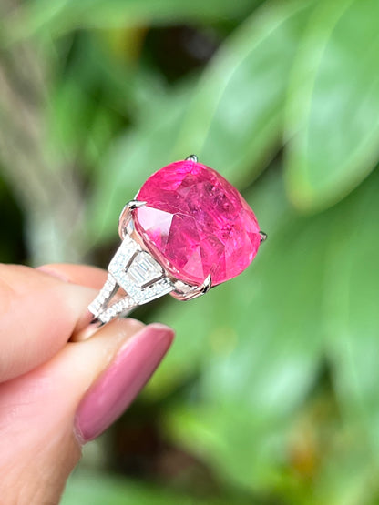 Natural Pink Tourmaline 13.30ct Ring Set With Natural Diamonds In 18k White Gold Gemstone Fine Jewellery Singapore