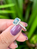 Natural Aquamarine 0.98ct Ring Set With Natural Diamonds In 18K White Gold Gemstone Fine Jewellery Singapore
