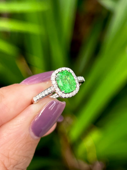 Natural Green Garnet Tsavorite 1.41ct Ring