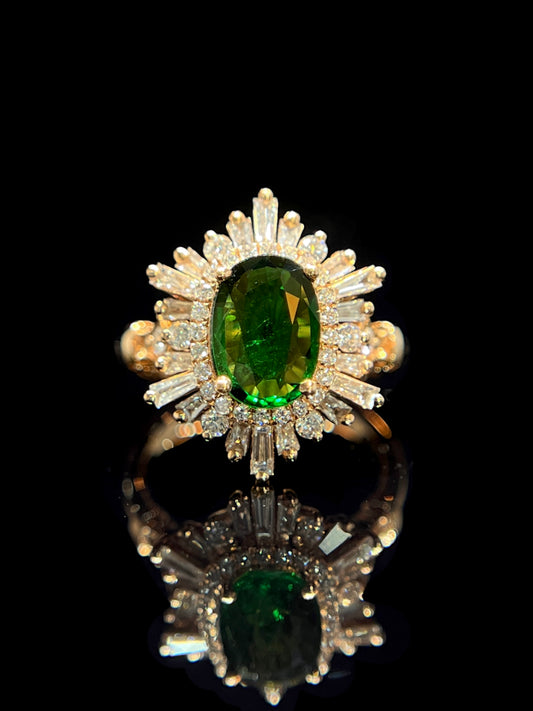 Natural Green Garnet / Tsavorite 1.41ct Ring set with Natural Diamonds in 18K Rose Gold Gemstone Jewelry